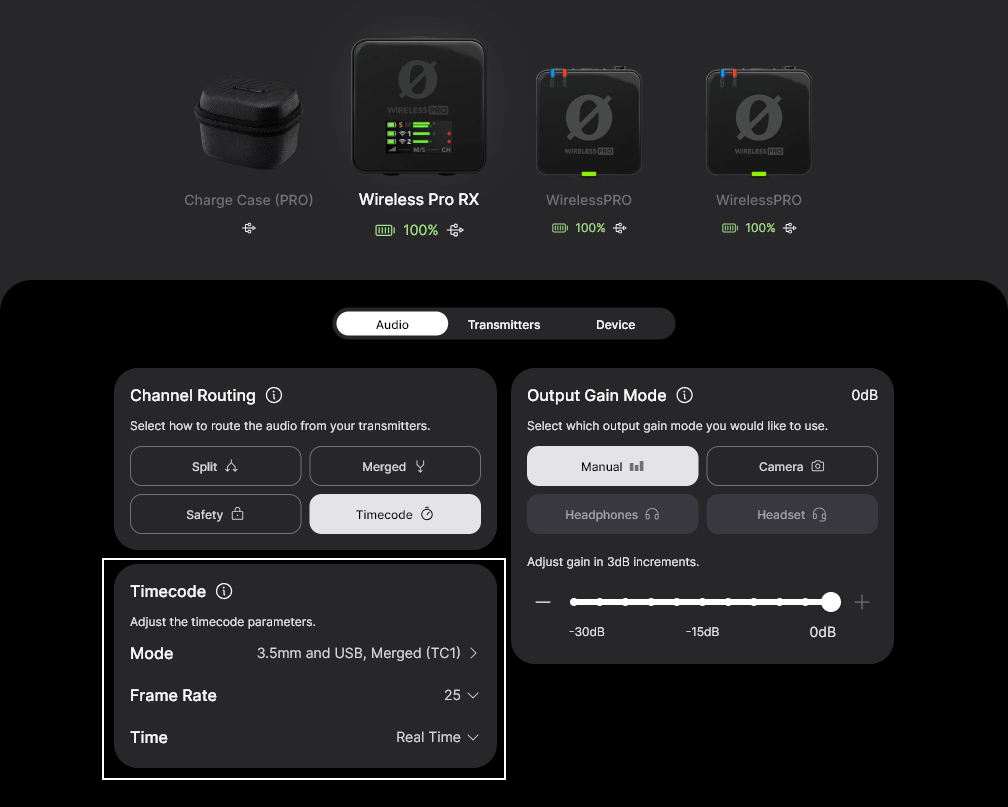 Wireless PRO timecode enabled via RØDE Central